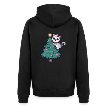 Chat de Noël - mignon sur le sapin de Noël dans la bande dessinée - Veste à capuche bio Premium Unisexe - noir - Dos - Nico (187cm)