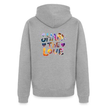 Share the love - make the world a better place - Unisex Premium Organic Zip Hoodie - heather grey - Back - Nico (187cm)