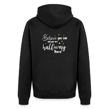 Believe you can and you are halfway there - Unisex Premium Organic Zip Hoodie - black - Back - Nico (187cm)