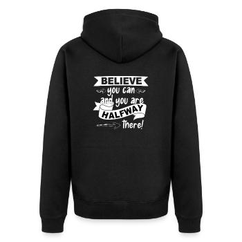 Believe you can and you are halfway there - Unisex Premium Organic Zip Hoodie - black - Back - Nico (187cm)