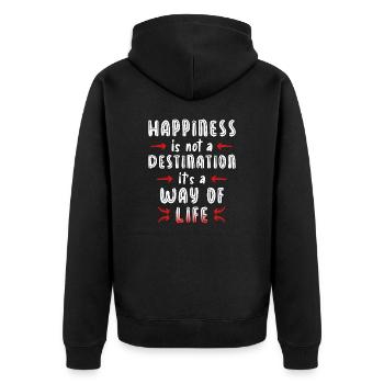 Happiness is not a destination it’s a way of life - Unisex Premium Bio Zip Hoodie - Schwarz - Hinten - Nico (187cm)