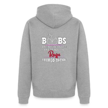 Boobs Are Big Because I stored All My Rage there - Unisex Premium Bio Zip Hoodie - Grau meliert - Hinten - Nico (187cm)