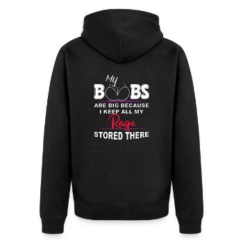 Boobs Are Big Because I stored All My Rage there - Unisex Premium Bio Zip Hoodie - Schwarz - Hinten - Nico (187cm)