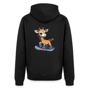 Snowboarding Giraffe, Winter Sports Animal - Unisex Premium Bio Zip Hoodie - Schwarz - Hinten - Nico (187cm)