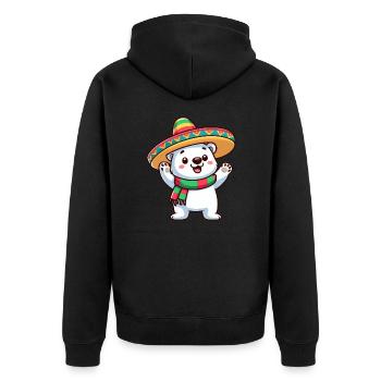 Cinco de Mayo Eisbär: Festliches Design - Unisex Premium Bio Zip Hoodie - Schwarz - Hinten - Nico (187cm)