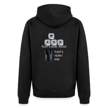 WASD Aim Gaming Zocken Videospiel, PC, Computer - Unisex Premium Bio Zip Hoodie - Schwarz - Hinten - Nico (187cm)