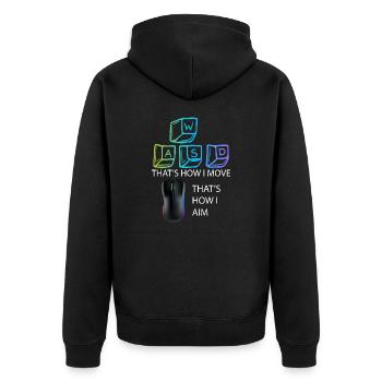 WASD Aim Gaming Zocken Videospiel, PC, Computer - Unisex Premium Bio Zip Hoodie - Schwarz - Hinten - Nico (187cm)