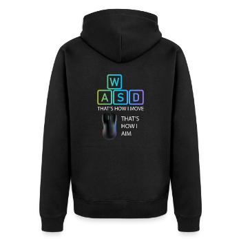 WASD Aim Gaming Zocken Videospiel, PC, Computer - Unisex Premium Bio Zip Hoodie - Schwarz - Hinten - Nico (187cm)
