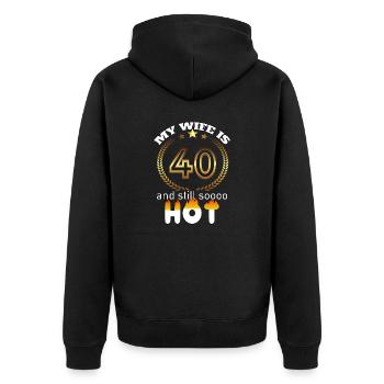 Ma femme a 40 ans et est encore chaude - Cadeau Mari - Veste à capuche bio Premium Unisexe - noir - Dos - Nico (187cm)