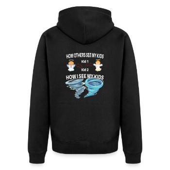 Wie andere meine Kinder sehen - Unisex Premium Bio Zip Hoodie - Schwarz - Hinten - Nico (187cm)