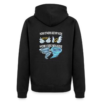 Wie andere meine Kinder sehen - Unisex Premium Bio Zip Hoodie - Schwarz - Hinten - Nico (187cm)