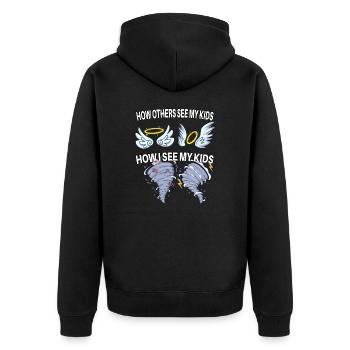 Wie andere meine Kinder sehen - Unisex Premium Bio Zip Hoodie - Schwarz - Hinten - Nico (187cm)