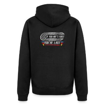 Wenn du nicht erster bist, bist du letzter racing - Unisex Premium Bio Zip Hoodie - Schwarz - Hinten - Nico (187cm)