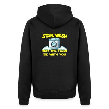 Star Wash - may the foam be with you - Unisex Premium Bio Zip Hoodie - Schwarz - Hinten - Nico (187cm)