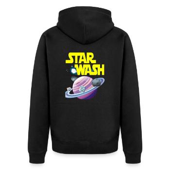 Star Wash - may the foam be with you - Unisex Premium Bio Zip Hoodie - Schwarz - Hinten - Nico (187cm)