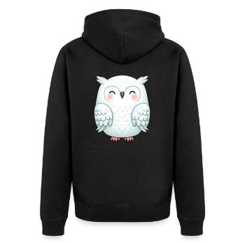 Süße Schneeeule Kawaii Eulenmotiv Niedlich - Unisex Premium Bio Zip Hoodie - Schwarz - Hinten - Nico (187cm)
