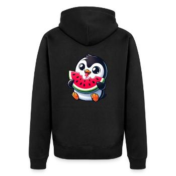 Pinguin mit Wassermelone Cartoon - Unisex Premium Bio Zip Hoodie - Schwarz - Hinten - Nico (187cm)