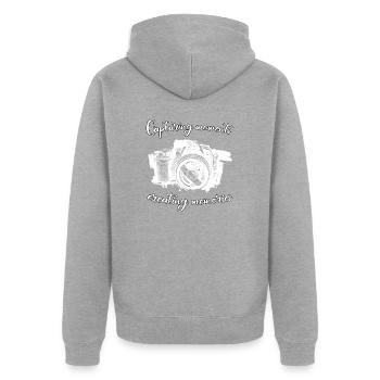 Capturer des moments, créer des souvenirs - Veste à capuche bio Premium Unisexe - gris chiné - Dos - Nico (187cm)