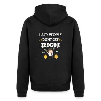 Lazy people don’t get rich - Unisex Premium Bio Zip Hoodie - Schwarz - Hinten - Nico (187cm)