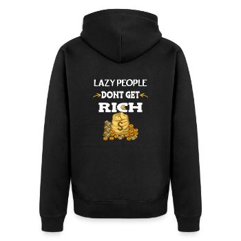 Lazy people don’t get rich - Unisex Premium Bio Zip Hoodie - Schwarz - Hinten - Nico (187cm)