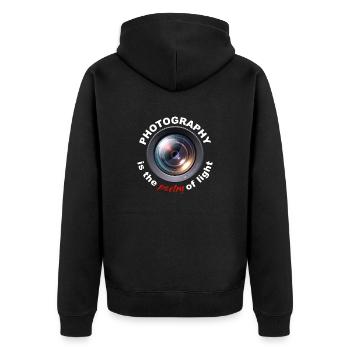 Photography is the poetry of light - Unisex Premium Bio Zip Hoodie - Schwarz - Hinten - Nico (187cm)