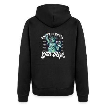 Only the brave get rich - Unisex Premium Bio Zip Hoodie - Schwarz - Hinten - Nico (187cm)