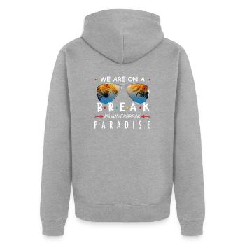 Nous sommes en pause estivale - Veste à capuche bio Premium Unisexe - gris chiné - Dos - Nico (187cm)