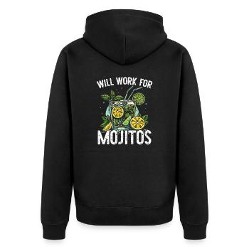 Will work for Mojitos - Unisex Premium Organic Zip Hoodie - black - Back - Nico (187cm)