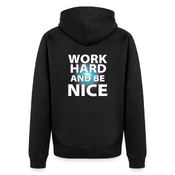 Work hard and be nice - Unisex Premium Bio Zip Hoodie - Schwarz - Hinten - Nico (187cm)