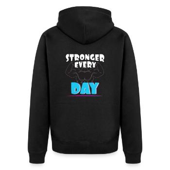 Stronger every day - Unisex Premium Bio Zip Hoodie - Schwarz - Hinten - Nico (187cm)