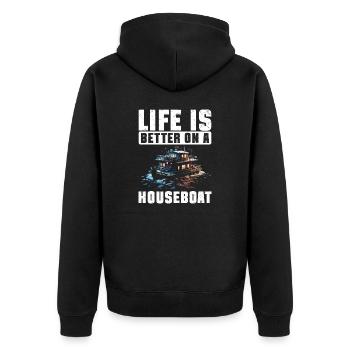 Life is better on a houseboat - Unisex Premium Organic Zip Hoodie - black - Back - Nico (187cm)