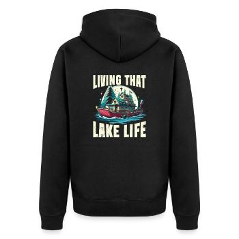 Living that lake life - Unisex Premium Bio Zip Hoodie - Schwarz - Hinten - Nico (187cm)