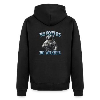No Coffee No Workee Arbeiten ohne Kaffee Bohne - Unisex Premium Bio Zip Hoodie - Schwarz - Hinten - Nico (187cm)