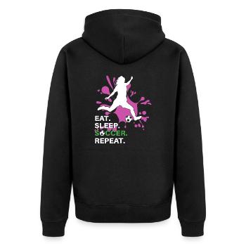 Eat Sleep Soccer Repeat - Fußballspieler - Unisex Premium Bio Zip Hoodie - Schwarz - Hinten - Nico (187cm)