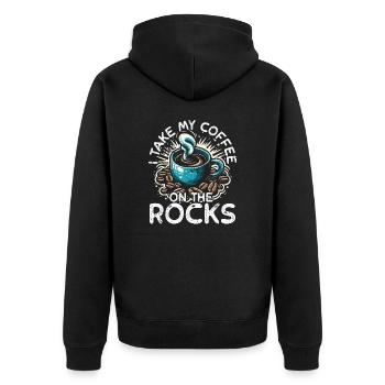 I take my coffee on the rocks - Unisex Premium Bio Zip Hoodie - Schwarz - Hinten - Nico (187cm)