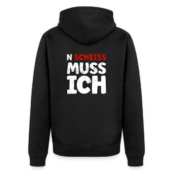 N Scheiss muss ich - Unisex Premium Bio Zip Hoodie - Schwarz - Hinten - Nico (187cm)