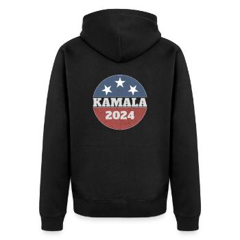 Kamala Harris 2024 For President - Unisex Premium Bio Zip Hoodie - Schwarz - Hinten - Nico (187cm)