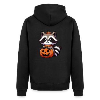 raton laveur mignon Halloween citrouille style dessin animé - Veste à capuche bio Premium Unisexe - noir - Dos - Nico (187cm)