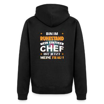 Bin im Ruhestand, Chef ist meine Frau - Unisex Premium Bio Zip Hoodie - Schwarz - Hinten - Nico (187cm)