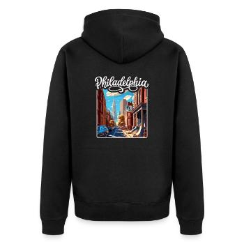 Vintage Philadelphia Retro Design - Unisex Premium Bio Zip Hoodie - Schwarz - Hinten - Nico (187cm)