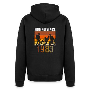 Hiking since 1983, Vintage Geburtstag Geschenk - Unisex Premium Bio Zip Hoodie - Schwarz - Hinten - Nico (187cm)