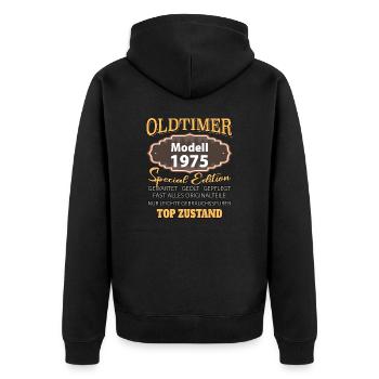 Oldtimer Modell 1975 gut erhalten lustig Geburtsta - Unisex Premium Bio Zip Hoodie - Schwarz - Hinten - Nico (187cm)