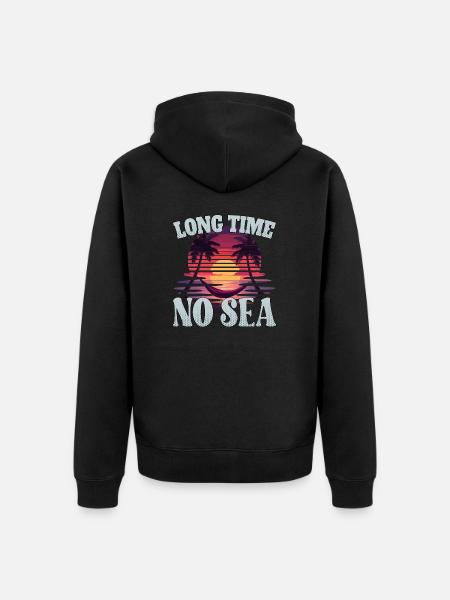 Long time no sea - lange Zeit kein Meer - Premium unisex luomu-huppari vetoketjulla - musta