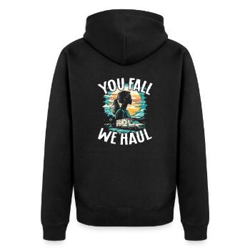Paramedic Paramedic you fall we haul - Unisex Premium Organic Zip Hoodie - black - Back - Nico (187cm)