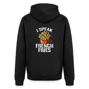 I speak French Fries - Unisex Premium Bio Zip Hoodie - Schwarz - Hinten - Nico (187cm)