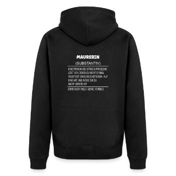 Wörterbuch Erklärung Maurerin Held, Genie, Vorbild - Unisex Premium Bio Zip Hoodie - Schwarz - Hinten - Nico (187cm)