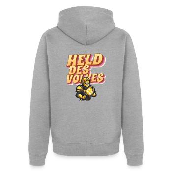Held des Volkes - Unisex Premium Bio Zip Hoodie - Grau meliert - Hinten - Nico (187cm)