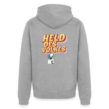 Held des Volkes - Unisex Premium Bio Zip Hoodie - Grau meliert - Hinten - Nico (187cm)