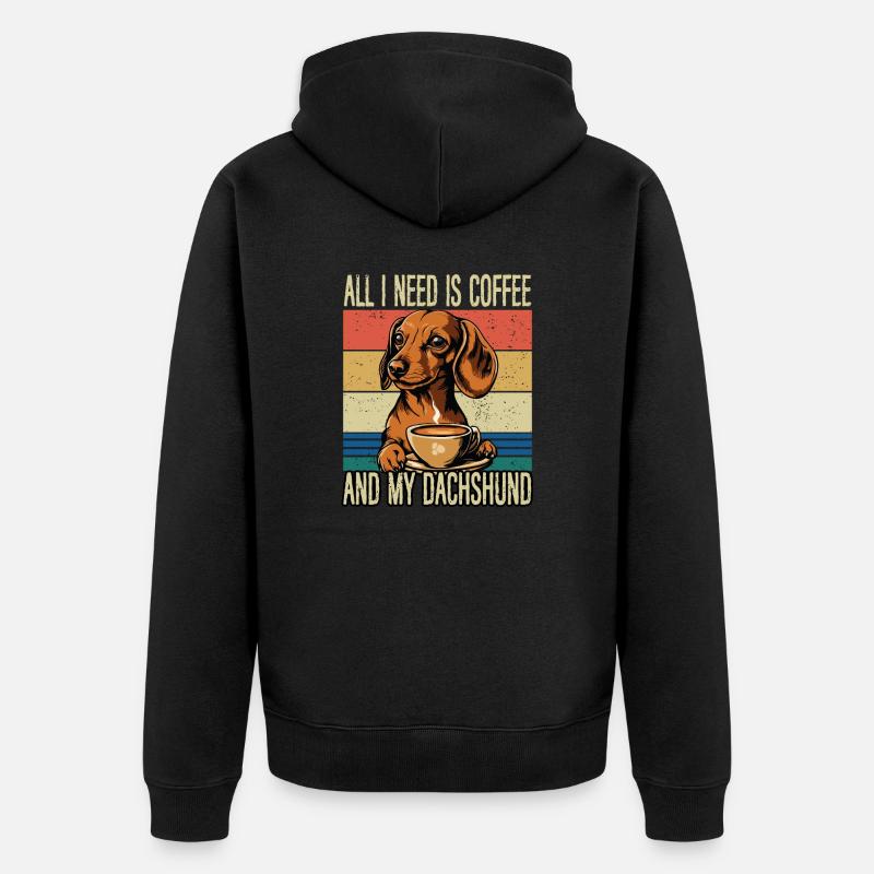 Le café et mon teckel - Veste à capuche bio Premium Unisexe - noir