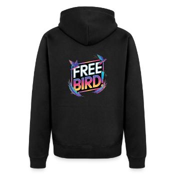 Free Bird - frei wie ein Vogel - Unisex Premium Bio Zip Hoodie - Schwarz - Hinten - Nico (187cm)